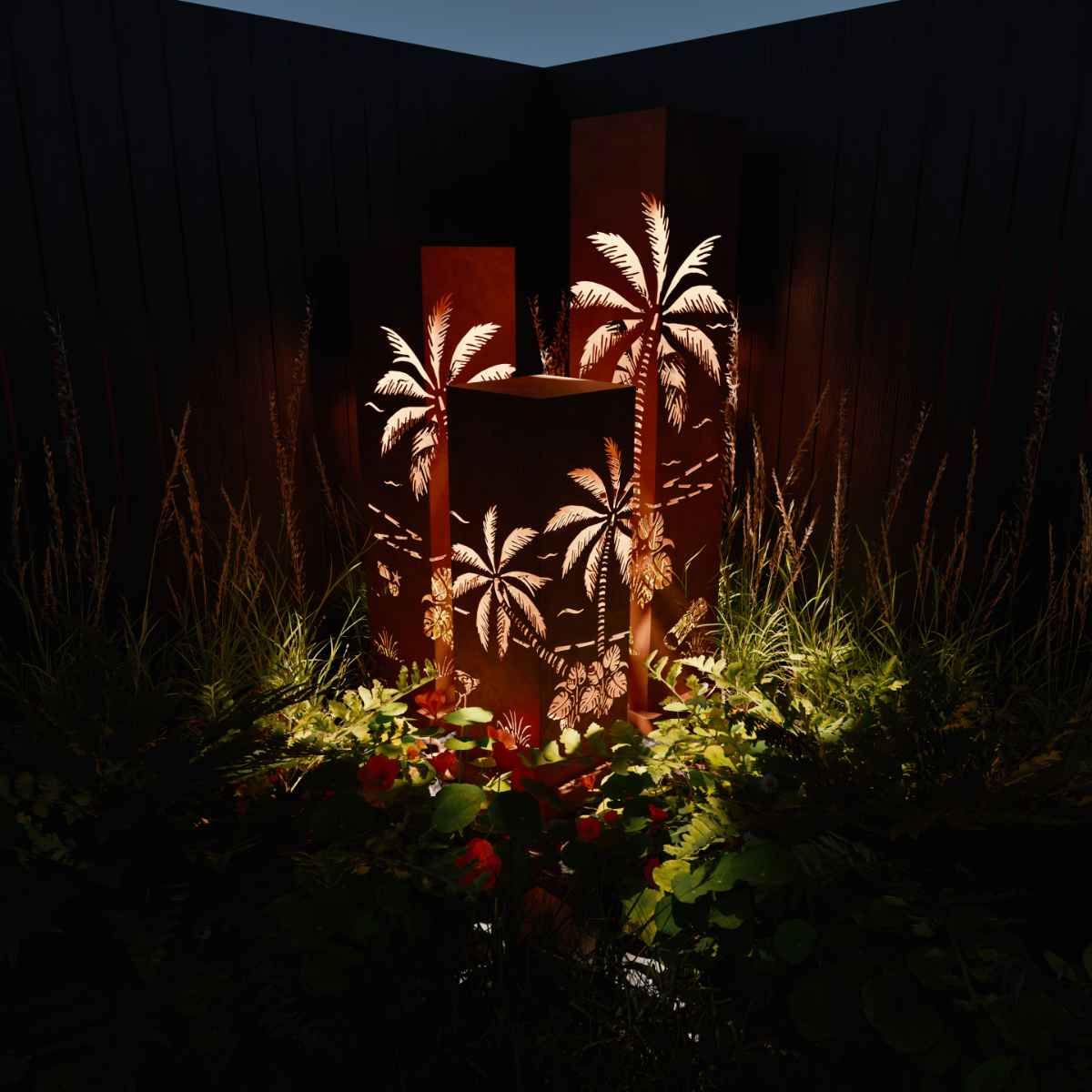 Corten Steel Sculpture with solar LED light
