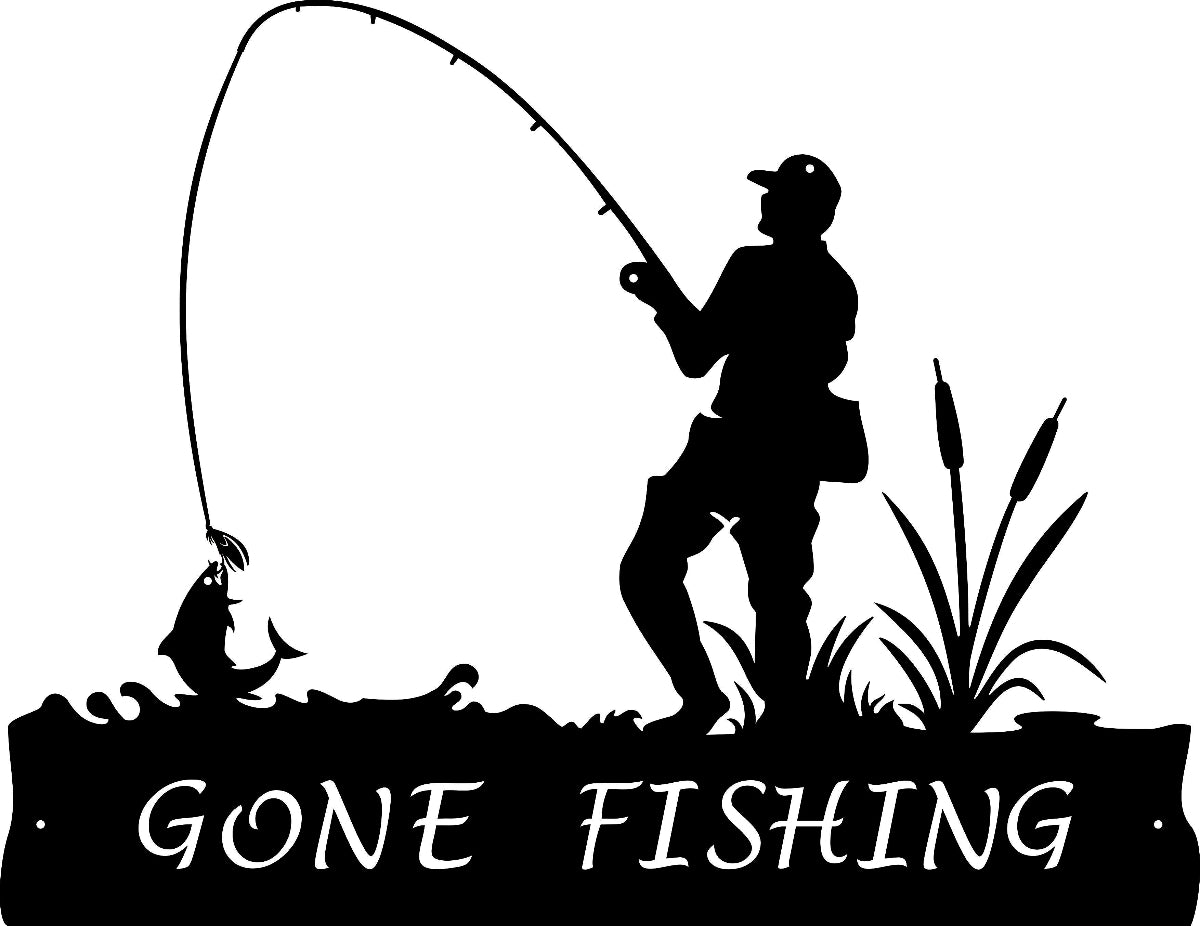 Corten Steel Laser Cut Wall Art - Gone Fishing