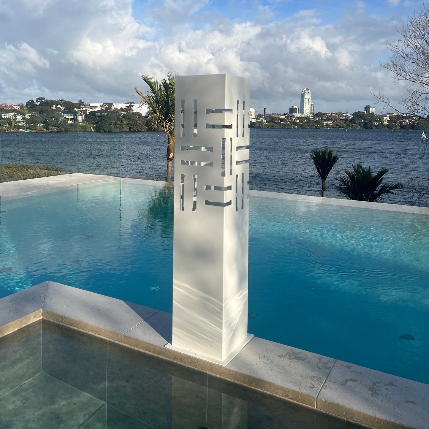 ** Clearance ** Powder Coated Laser Cut Garden Pillar - Lines With Solid Top