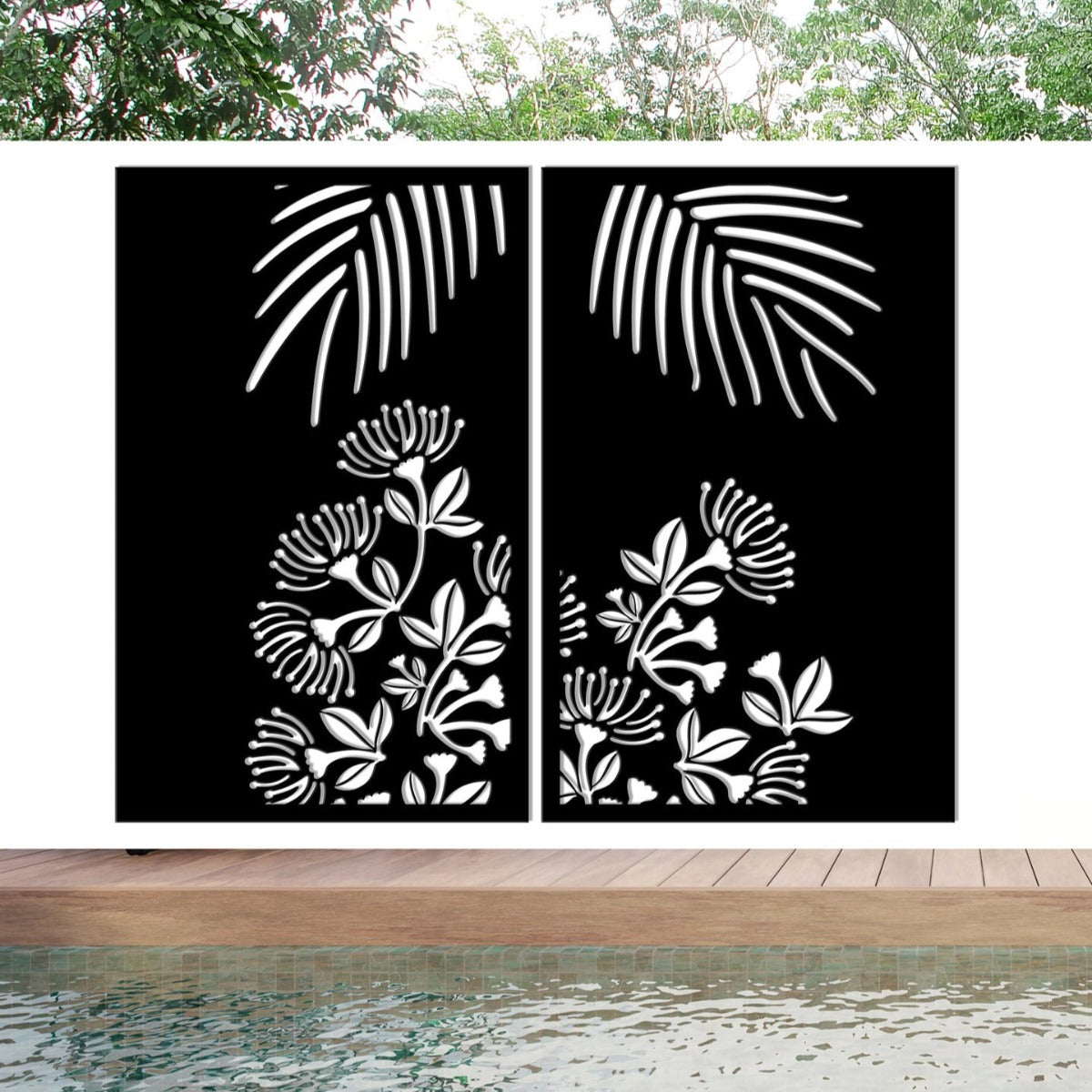Laser Cut Garden Metal Art - Pohutukawa Panel Set"
