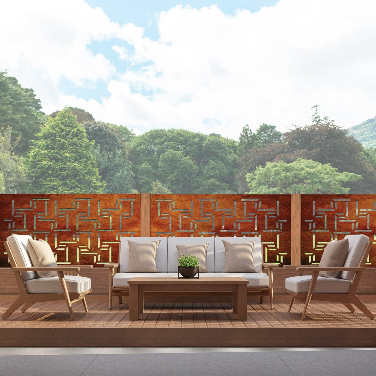 Corten Steel Balustrade & Fence Panel - Random Lines