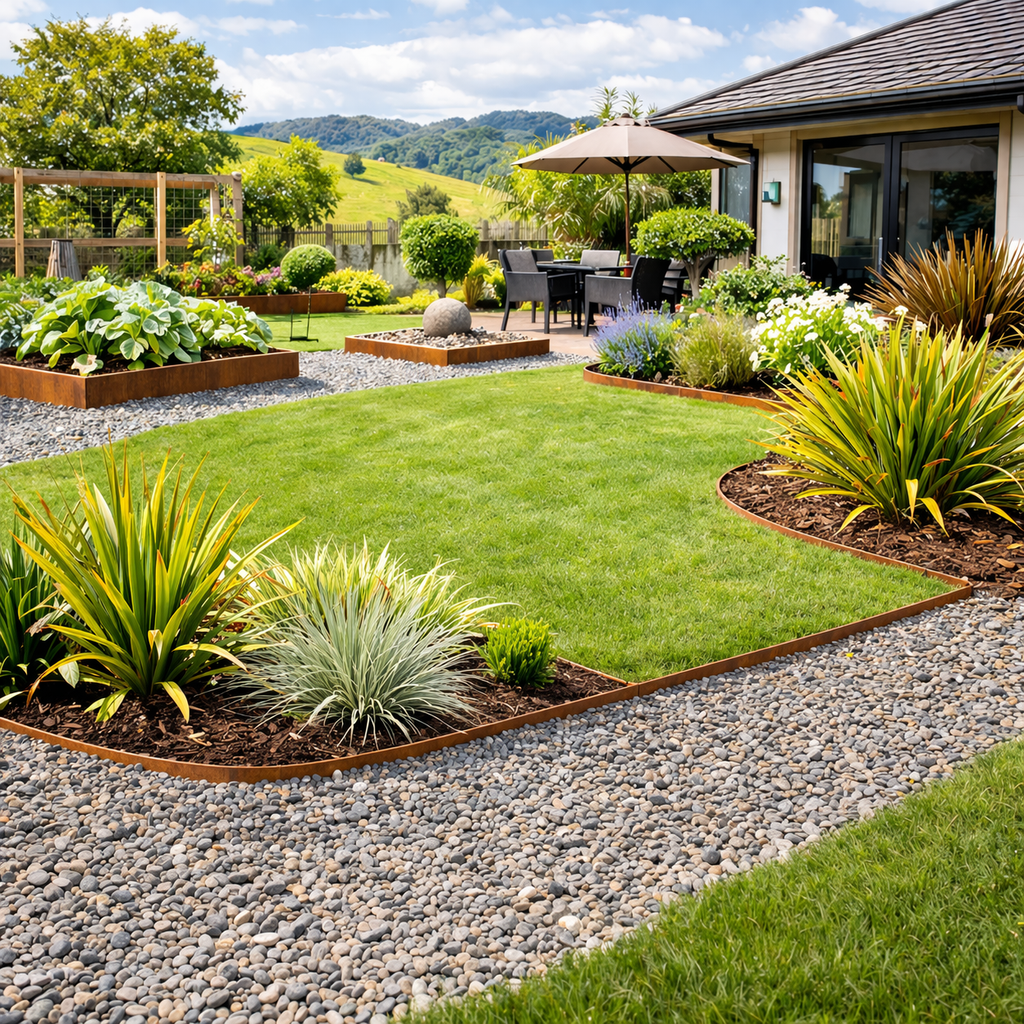 Lush Green Garden with 100 mm Corten Steel Garden Edging