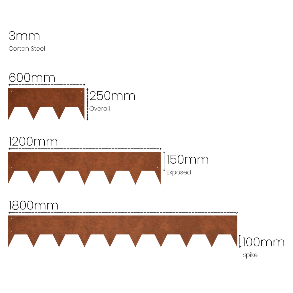 150 mm High. Corten Steel Garden Edging 3.00 mm Thick