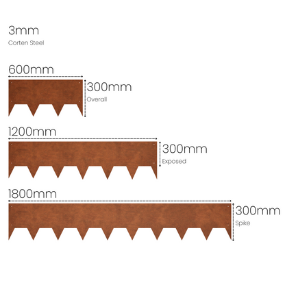 200 mm High. Corten Steel Garden Edging 3.00 mm Thick