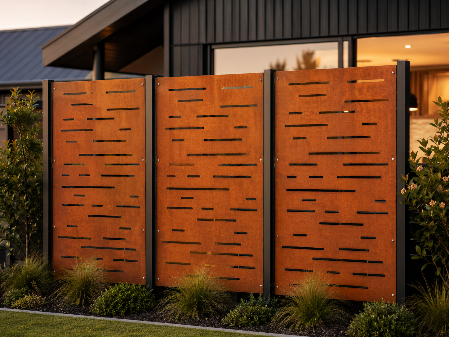 Corten Steel & Aluminium Fence Panel - Horizontal Lines
