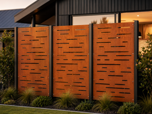 Corten Steel & Aluminium Fence Panel - Horizontal Lines