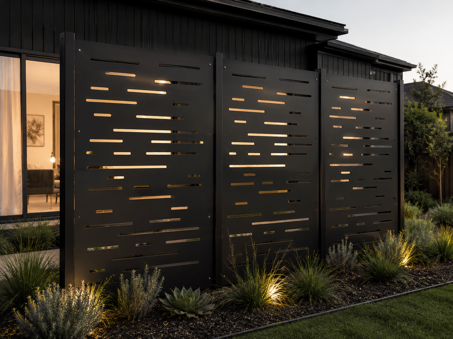 Corten Steel & Aluminium Fence Panel - Horizontal Lines