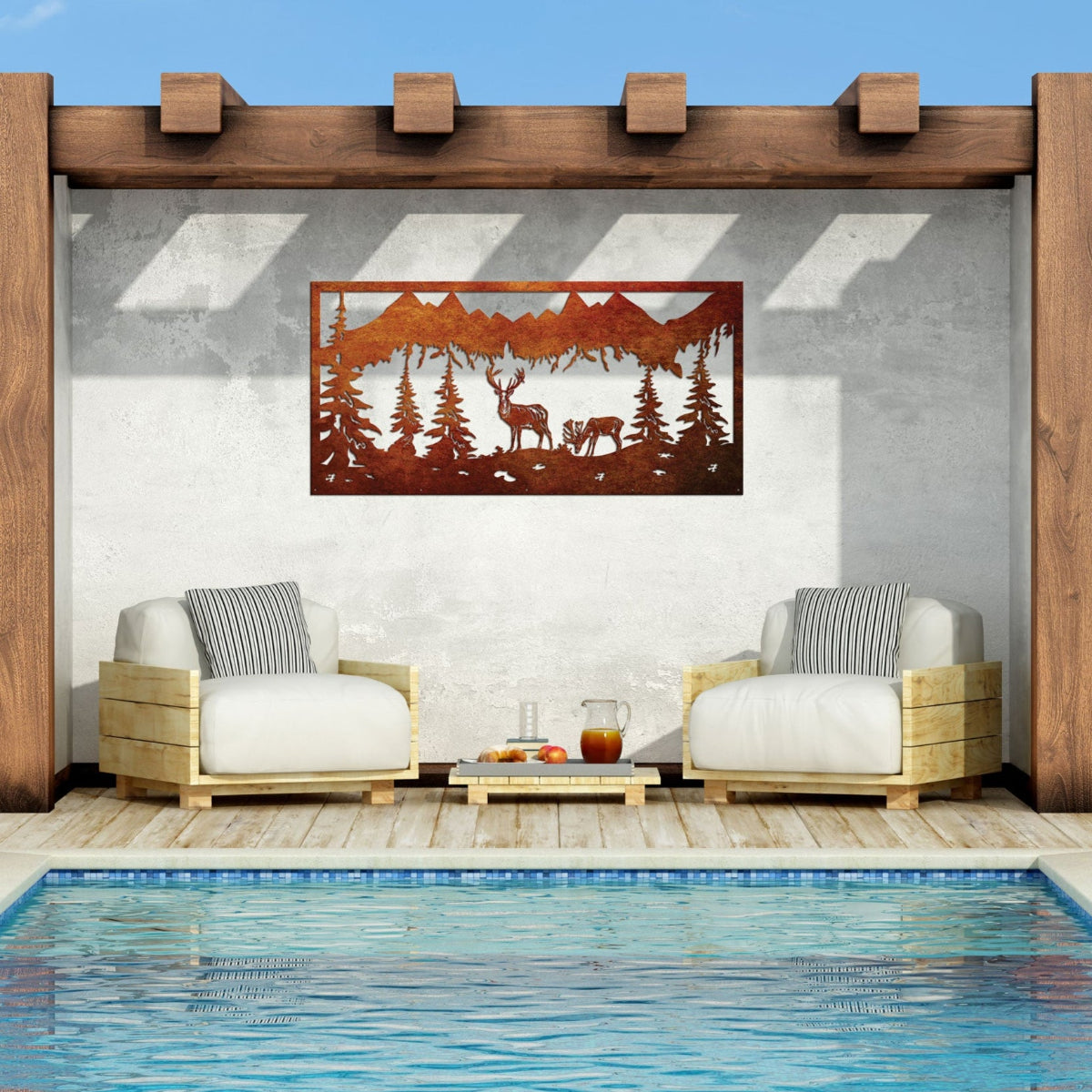 Corten Steel Laser Cut Wall Art - Alpine View