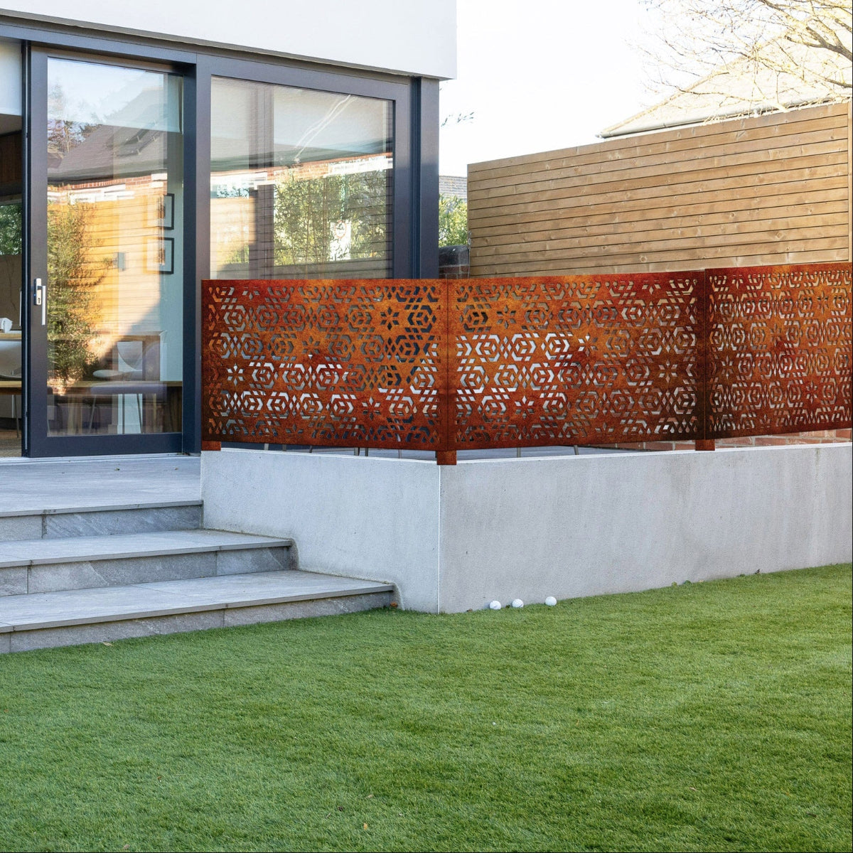 Balustrade & Privacy Panel  - Boho Mark IV - In Corten Steel & Aluminium
