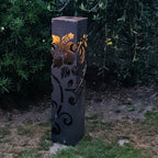 Corten Steel Garden Sculpture - CortenAura Bollard - Hibiscus and Koru