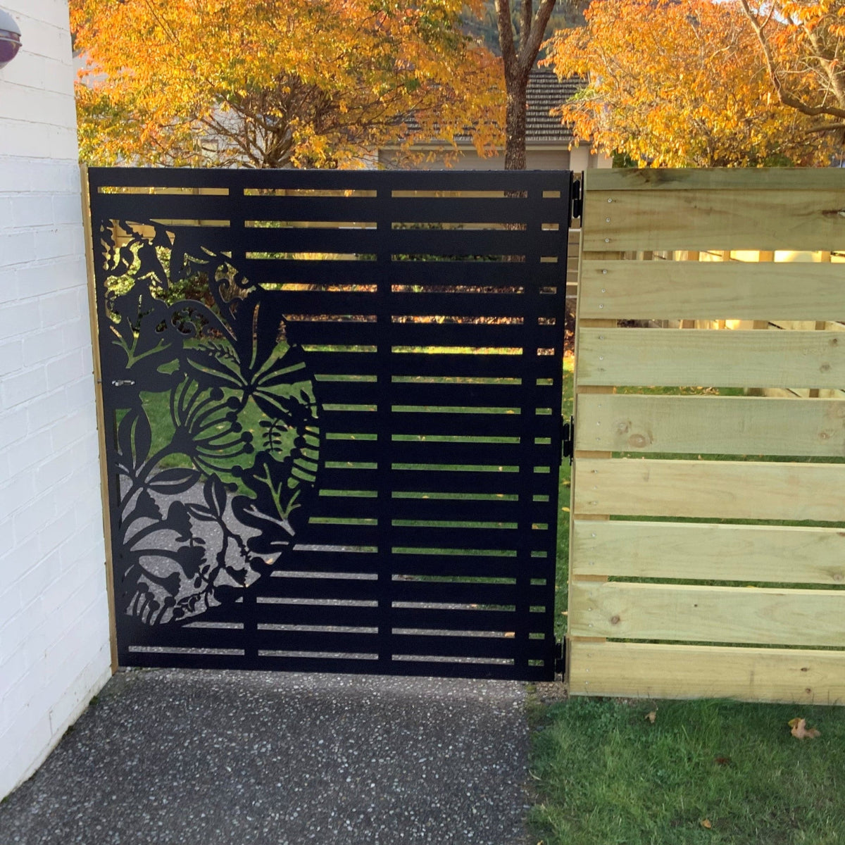 Laser Cut Fence Panel  - Half NZ Flowers & Leaves with Straight lines