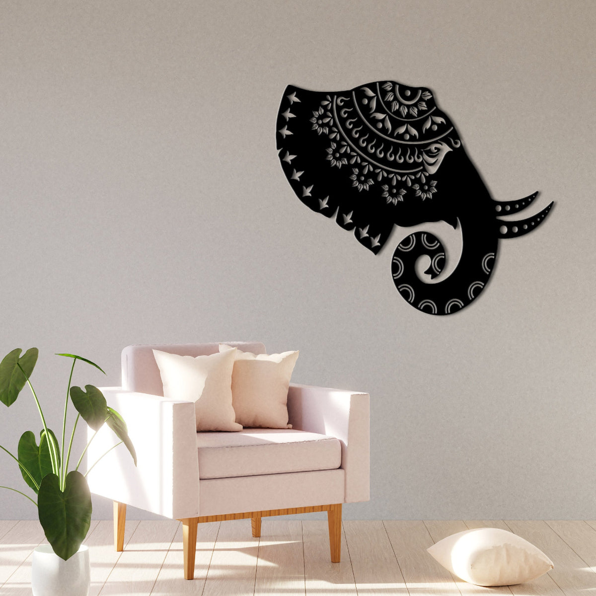 Corten Steel Elephant Mandala - Laser Cut Wall Feature