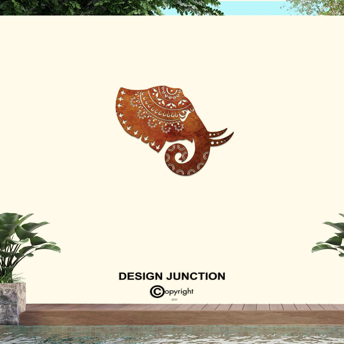 Corten Steel Elephant Mandala - Laser Cut Wall Feature