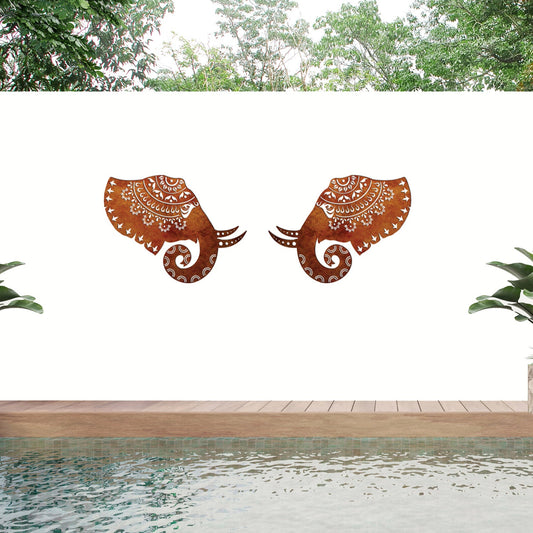 Corten Steel Elephant Mandala - Laser Cut Wall Feature