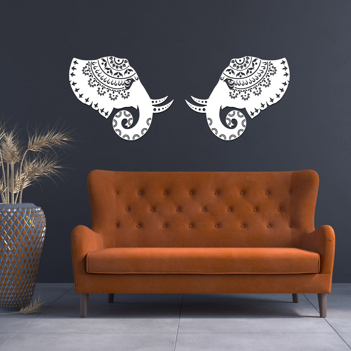 Corten Steel Elephant Mandala - Laser Cut Wall Feature