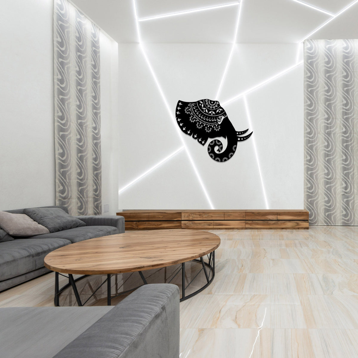 Corten Steel Elephant Mandala - Laser Cut Wall Feature