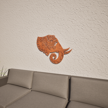 Corten Steel Elephant Mandala - Laser Cut Wall Feature