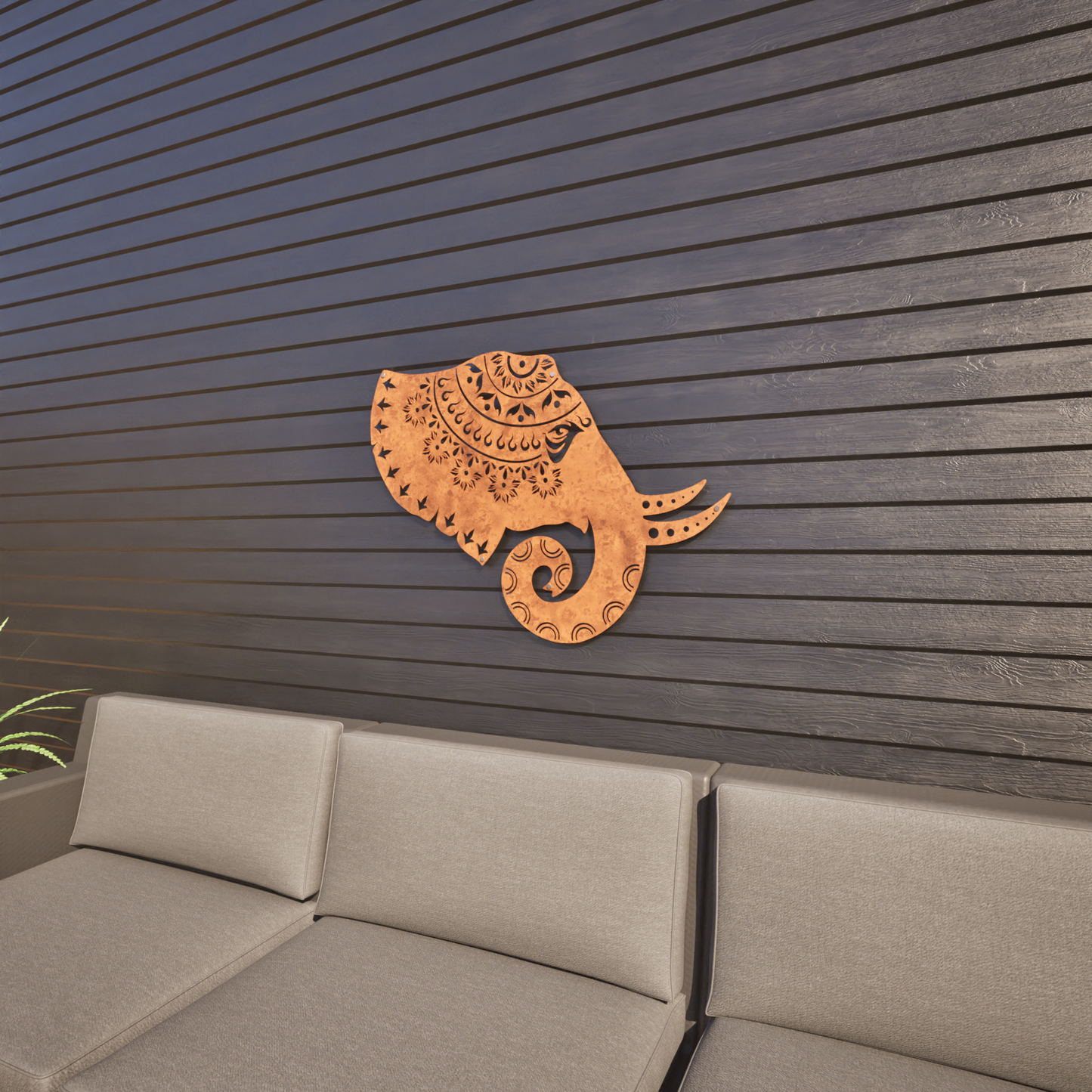 Corten Steel Elephant Mandala - Laser Cut Wall Feature