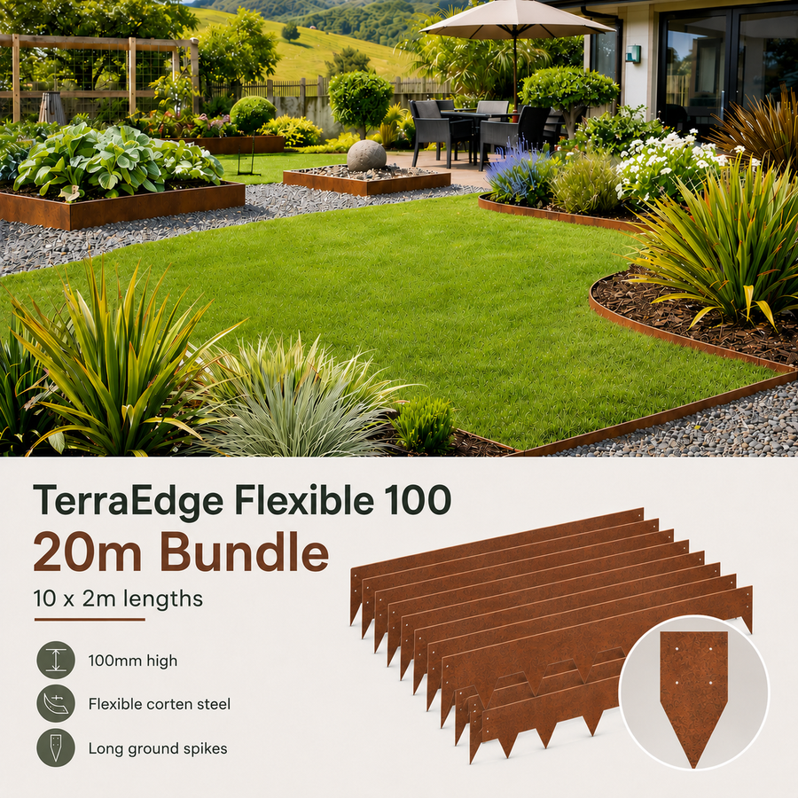 TerraEdge Garden Makeover Pack. 20 Meter Flexible Edging 100mm high