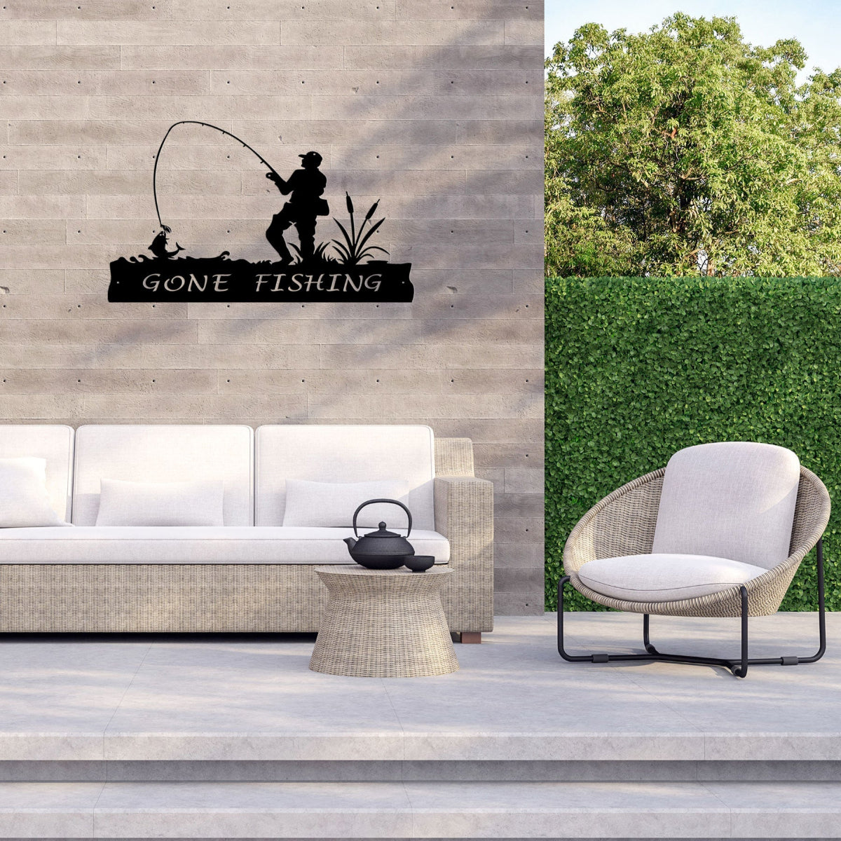 Corten Steel Laser Cut Wall Art - Gone Fishing