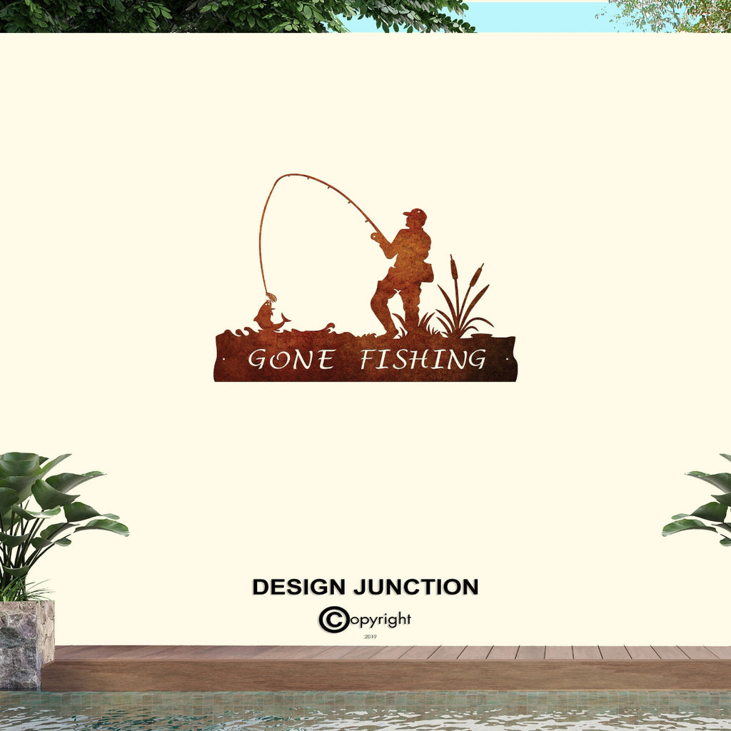 Corten Steel Laser Cut Wall Art - Gone Fishing