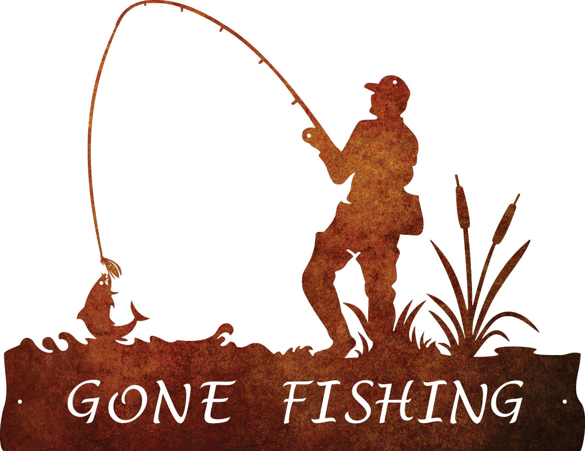 Corten Steel Laser Cut Wall Art - Gone Fishing