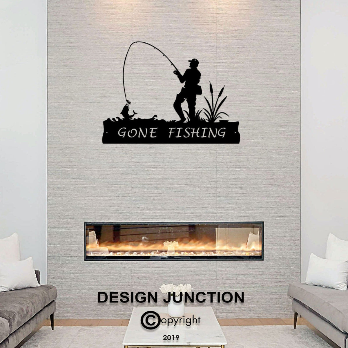Corten Steel Laser Cut Wall Art - Gone Fishing