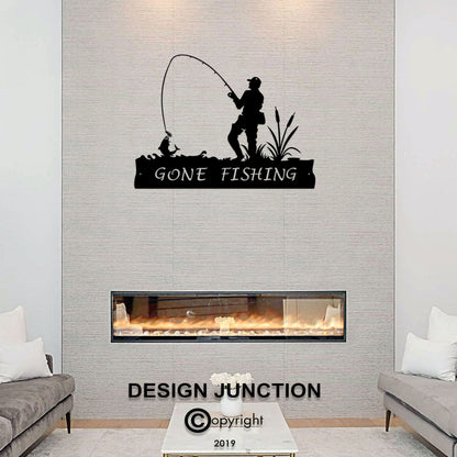 Corten Steel Laser Cut Wall Art - Gone Fishing