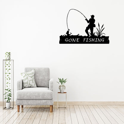 Corten Steel Laser Cut Wall Art - Gone Fishing