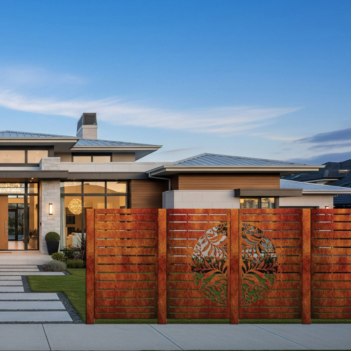 Combination Fence Panels  - Half Fern with Straight lines