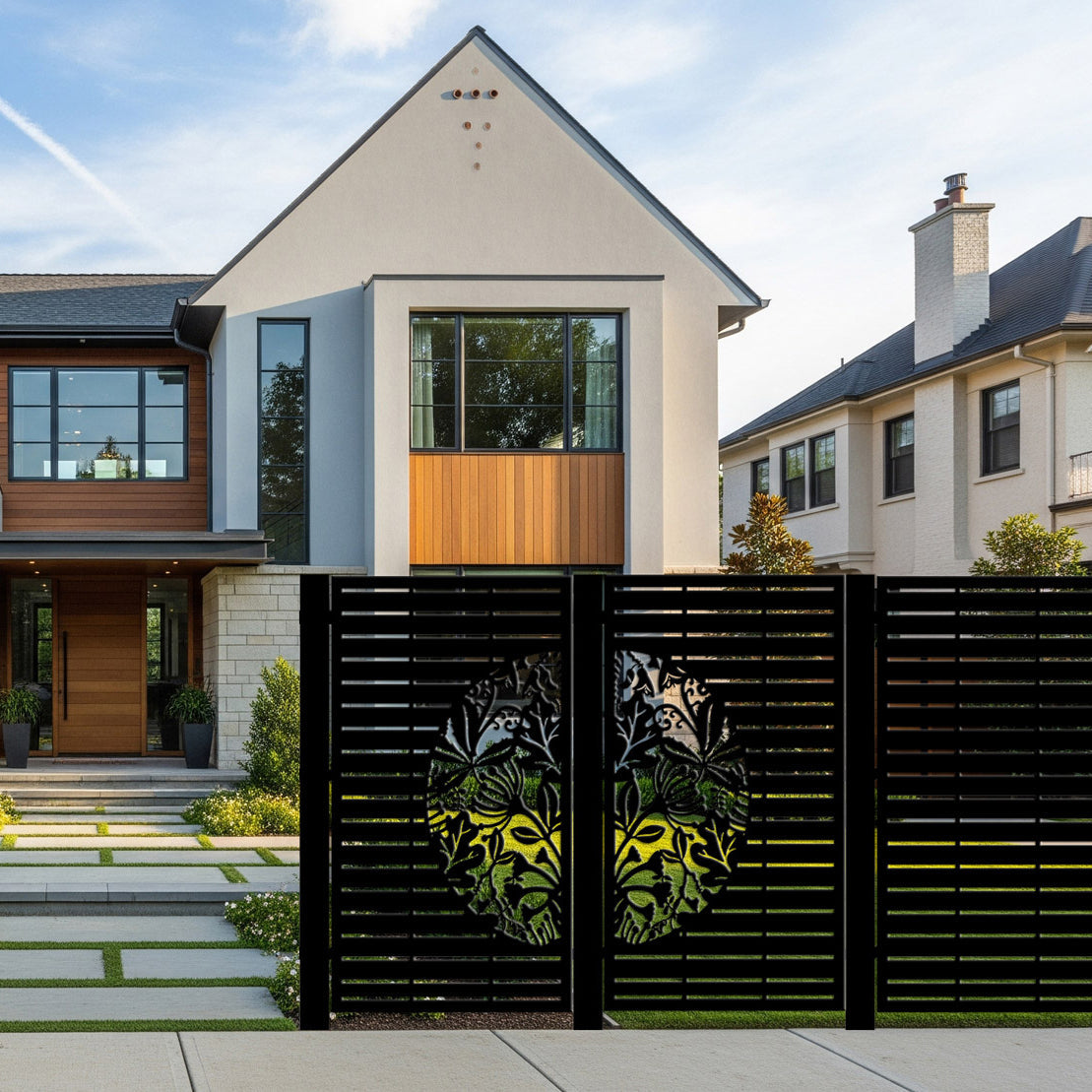 Laser Cut Fence Panel  - Half NZ Flowers & Leaves with Straight lines