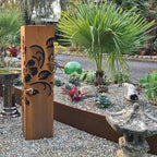 Corten Steel Garden Sculpture  - CortenAura Bollard - Hibiscus