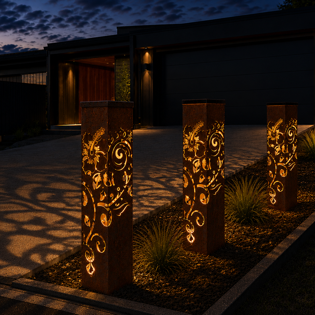 CortenAura Corten Steel Sculpture - Hibiscus - Koru