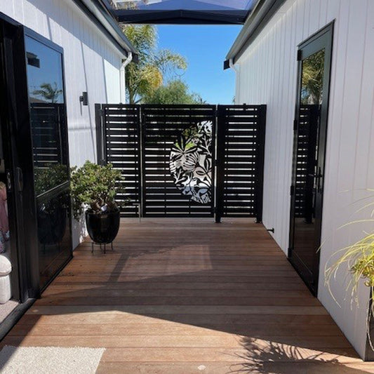 Laser Cut Fence Panel  - Half NZ Flowers & Leaves with Straight lines