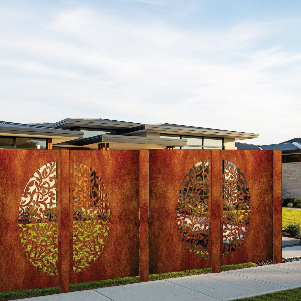 Decorative Laser Cut Fence Panel  - Koru & Leaves