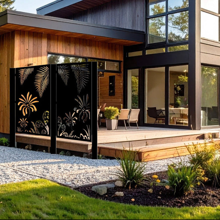 Decorative Garden Art & Privacy Screen- Koru with Palm