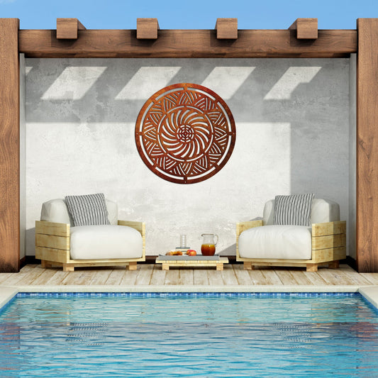 Mandala Rhythm-of-Lines Corten Steel Wall Art