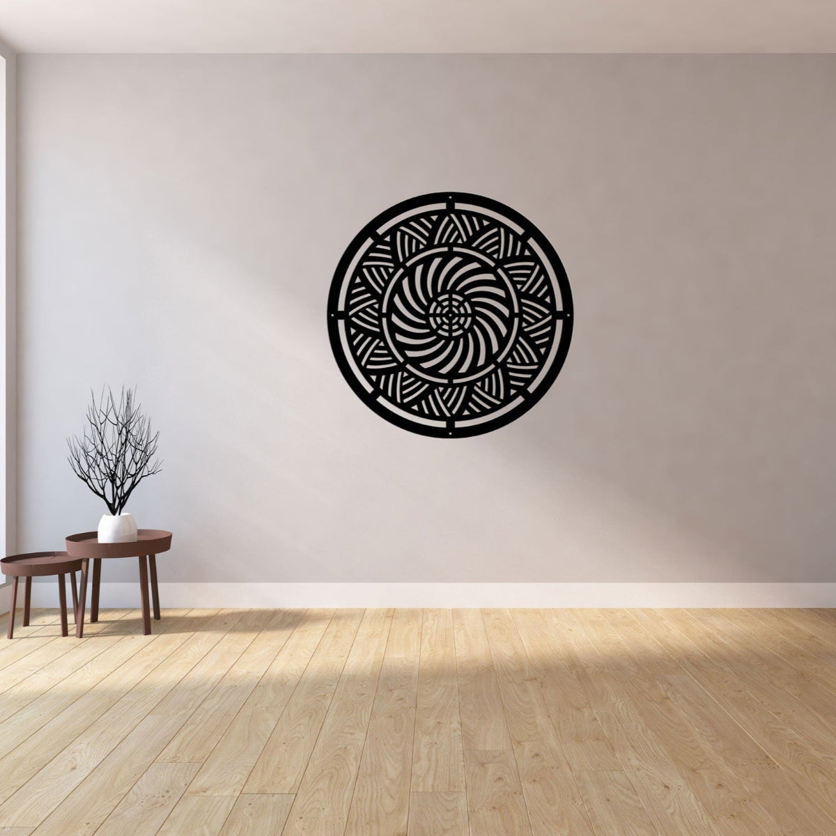 Mandala Rhythm-of-Lines Matt Black Wall Art