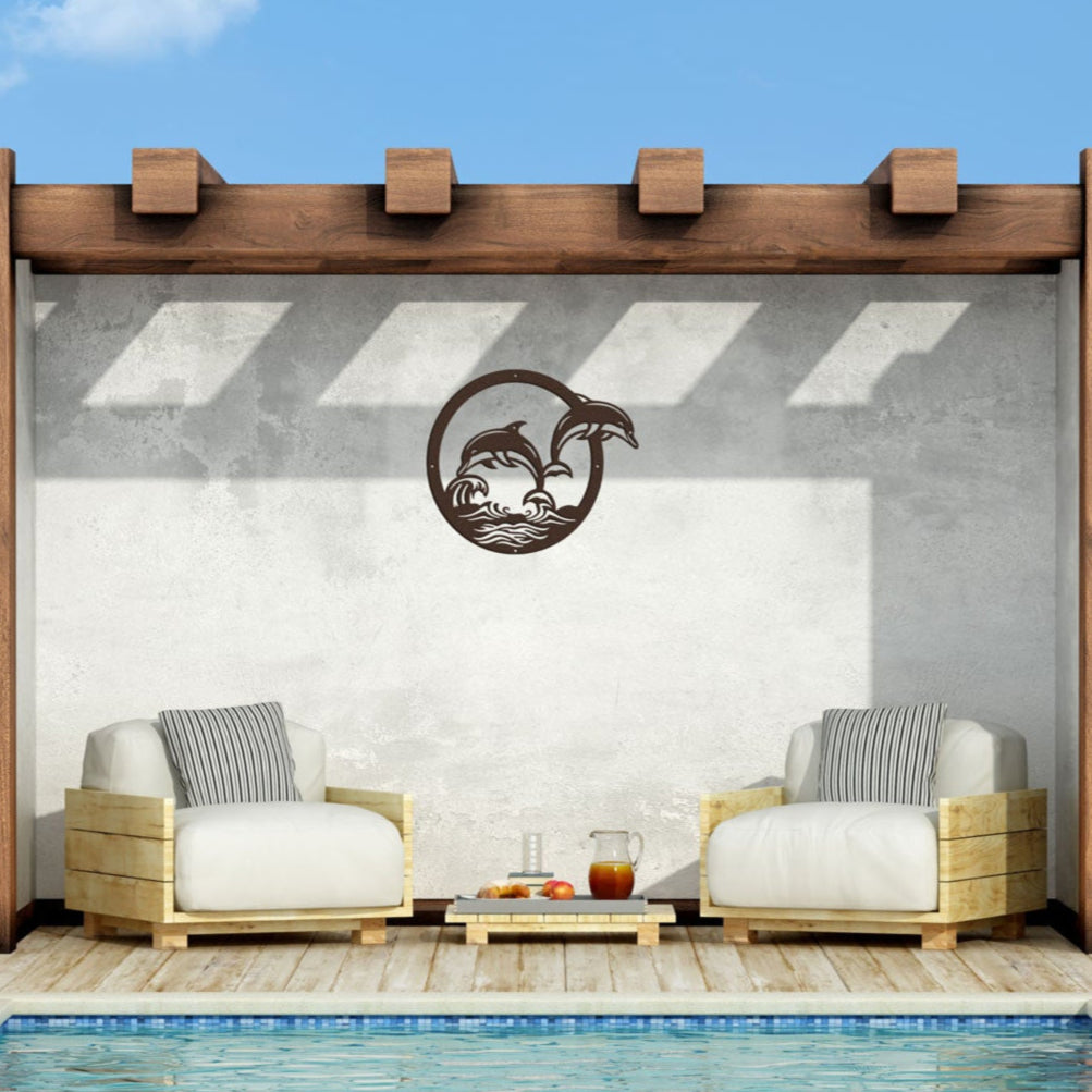Splashing-Dolphins-Burnished-Copper Wall Art