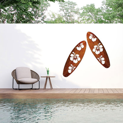 Corten Steel Garden Ornamental Shield - Hibiscus