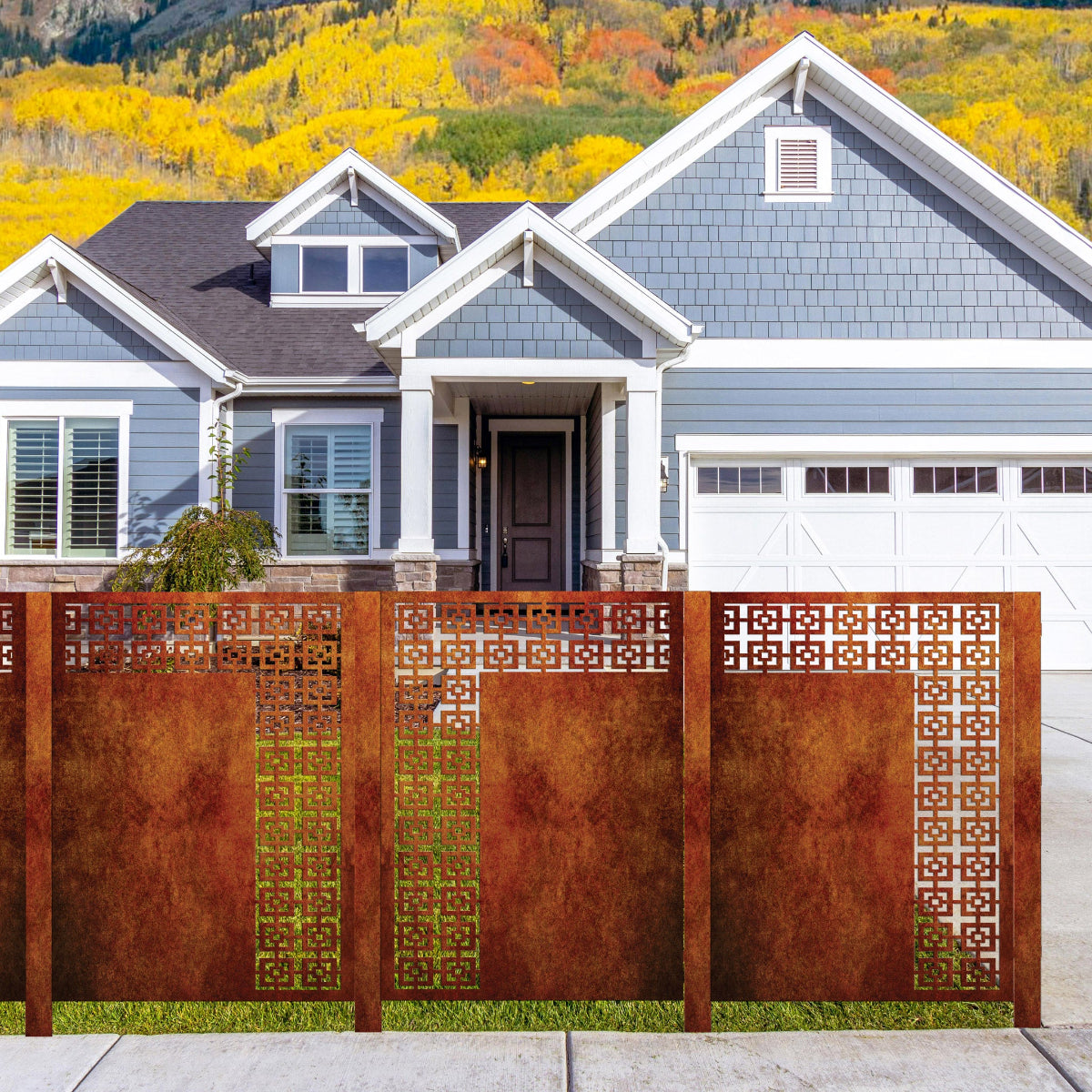 Corten Steel Or Aluminium Fence Panel / Balustrade - Vertical Square Trim