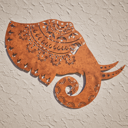 Corten Steel Elephant Mandala - Laser Cut Wall Feature