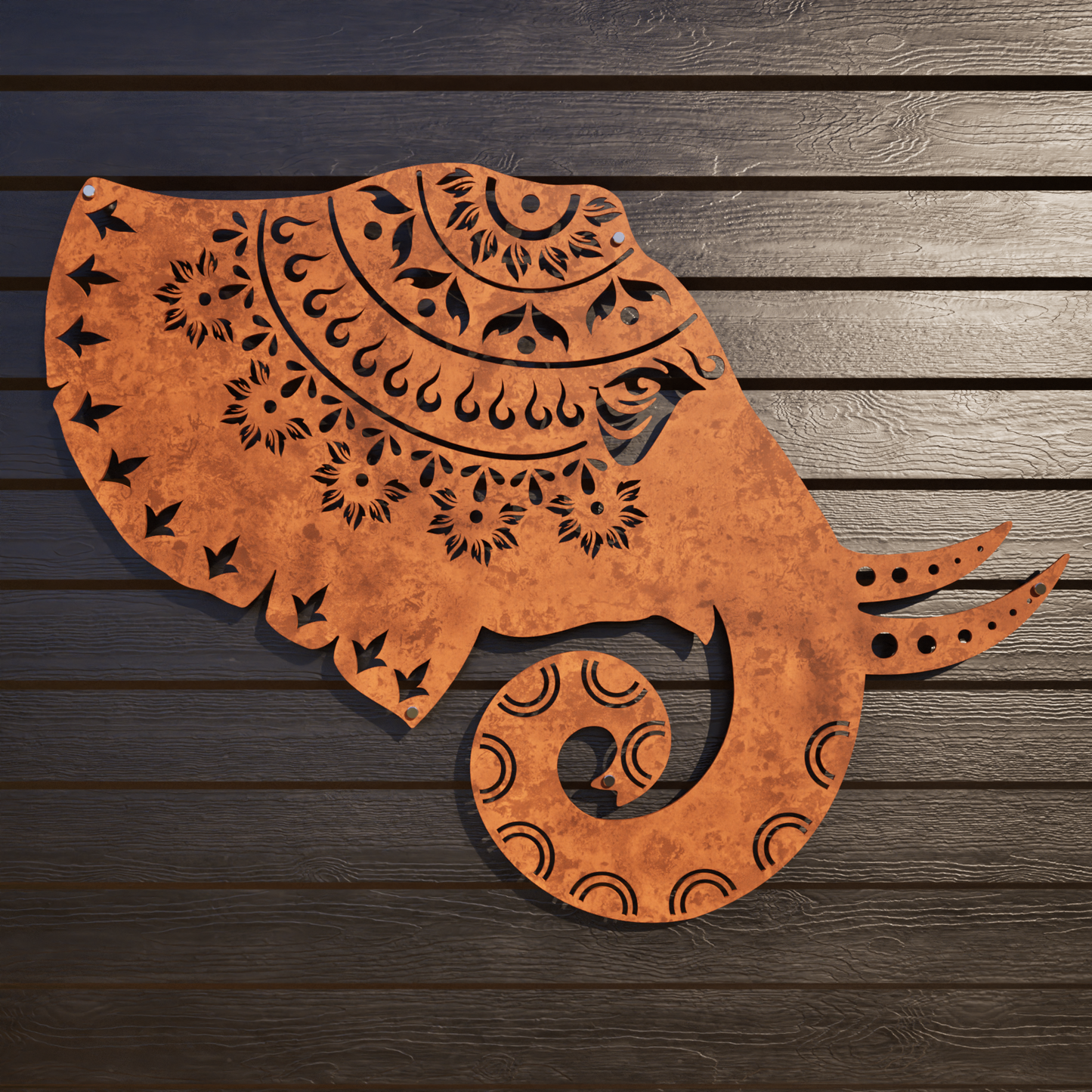 Corten Steel Elephant Mandala - Laser Cut Wall Feature