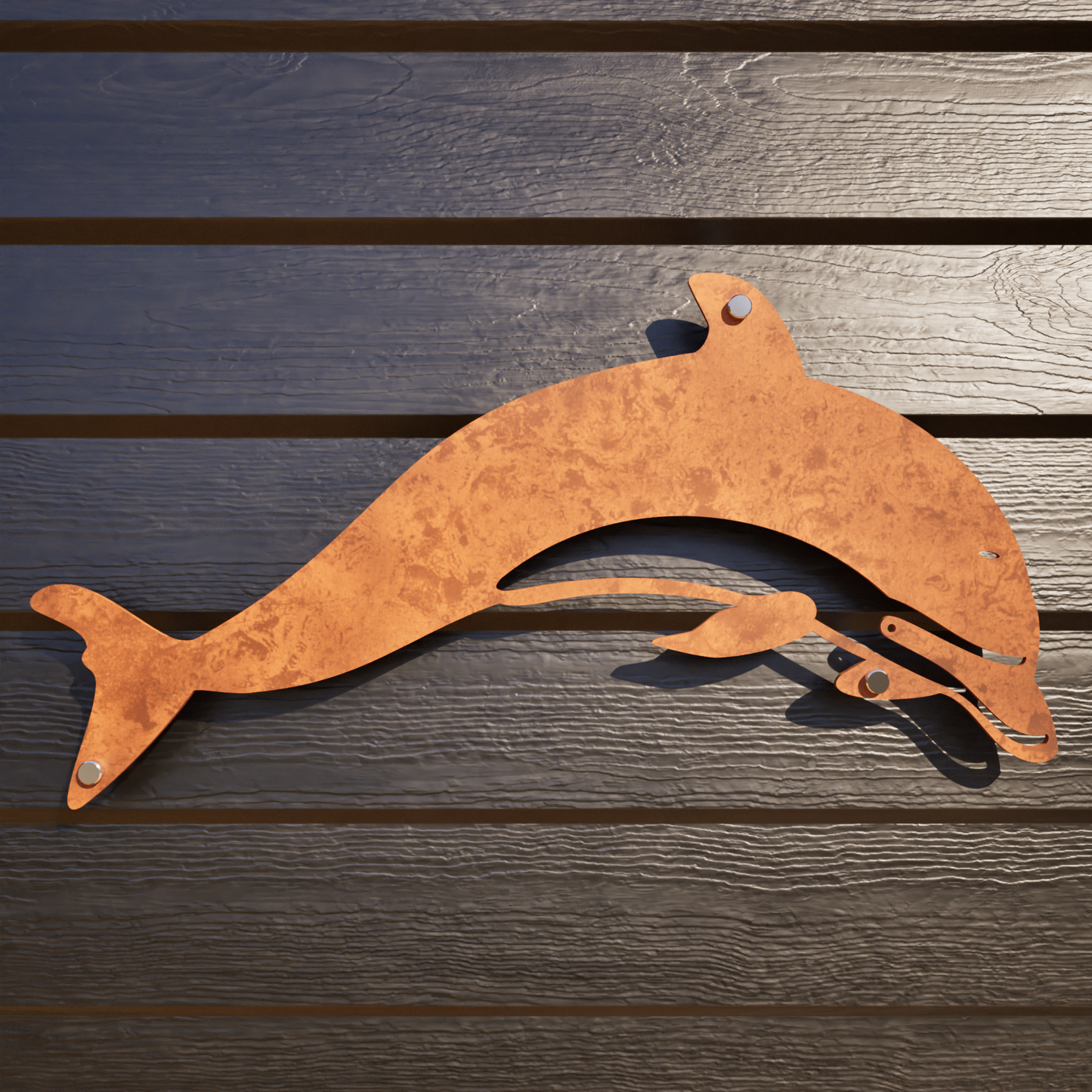 Rusty Weathering Steel Wall Art - The Dolphins