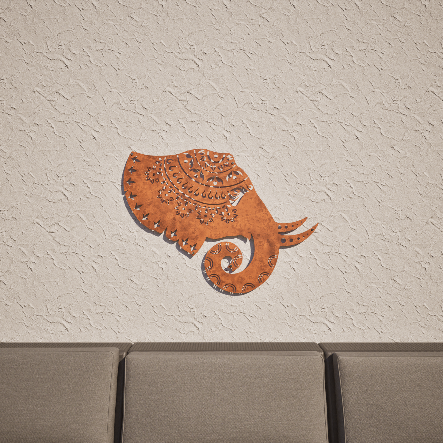 Corten Steel Elephant Mandala - Laser Cut Wall Feature