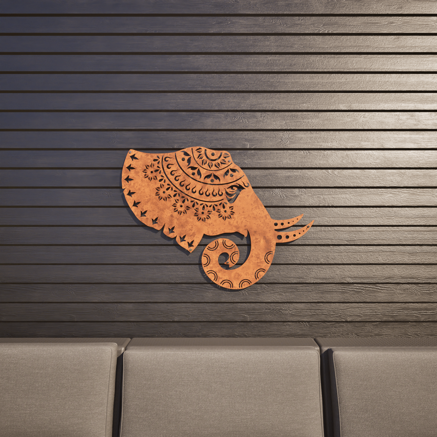 Corten Steel Elephant Mandala - Laser Cut Wall Feature