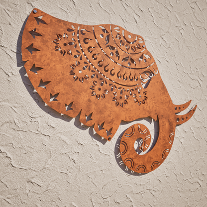 Corten Steel Elephant Mandala - Laser Cut Wall Feature