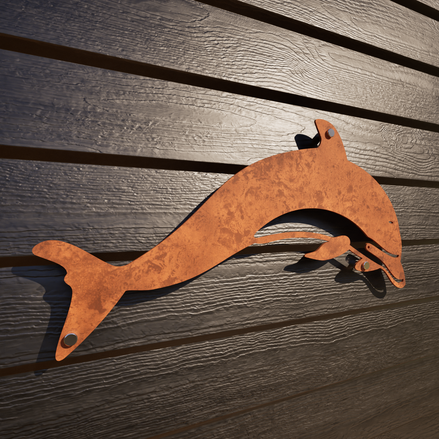 Rusty Weathering Steel Wall Art - The Dolphins