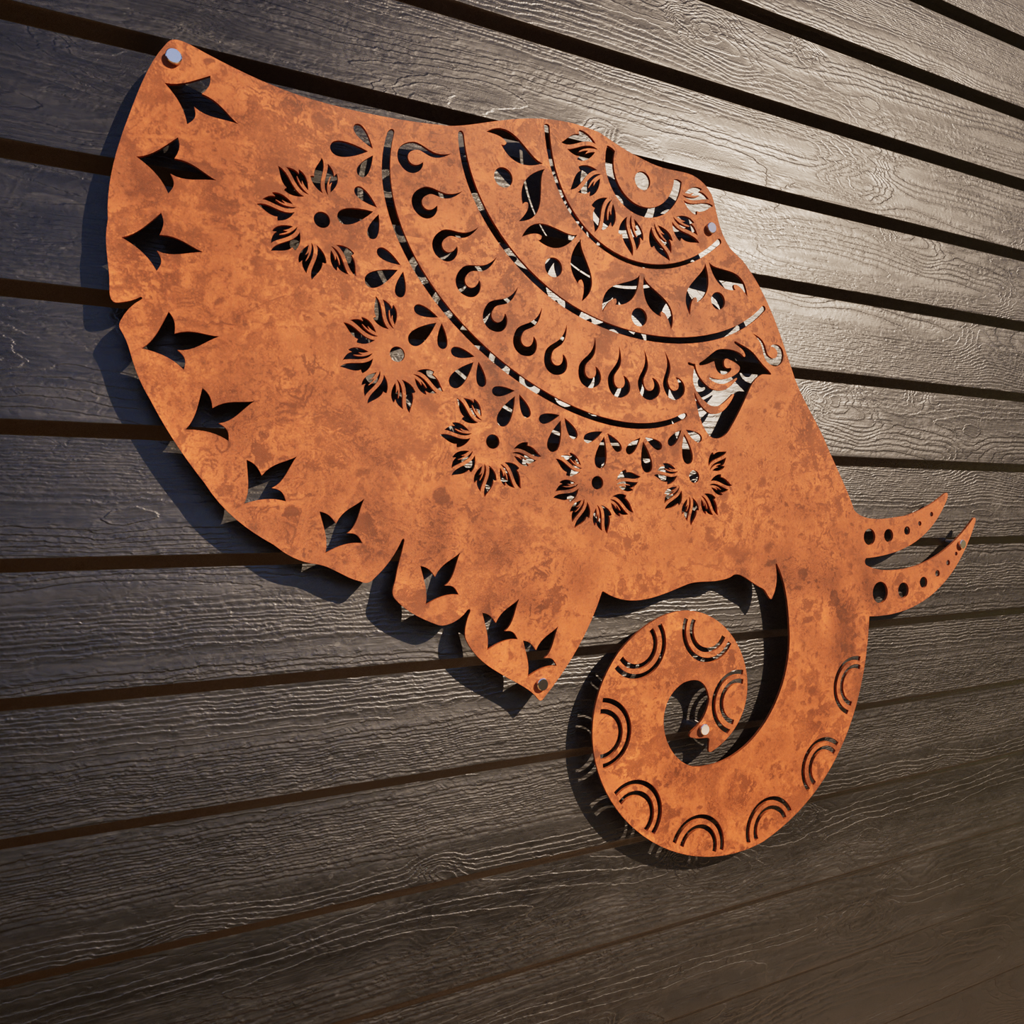 Corten Steel Elephant Mandala - Laser Cut Wall Feature