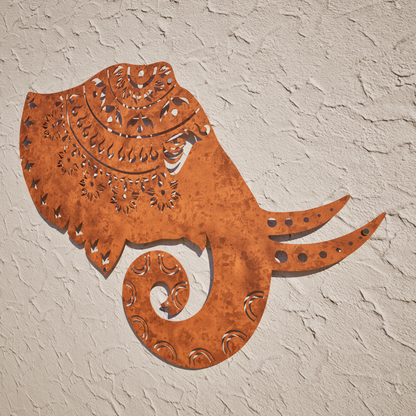 Corten Steel Elephant Mandala - Laser Cut Wall Feature